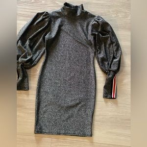 Silver Shimmery Puff Sleeve Dress